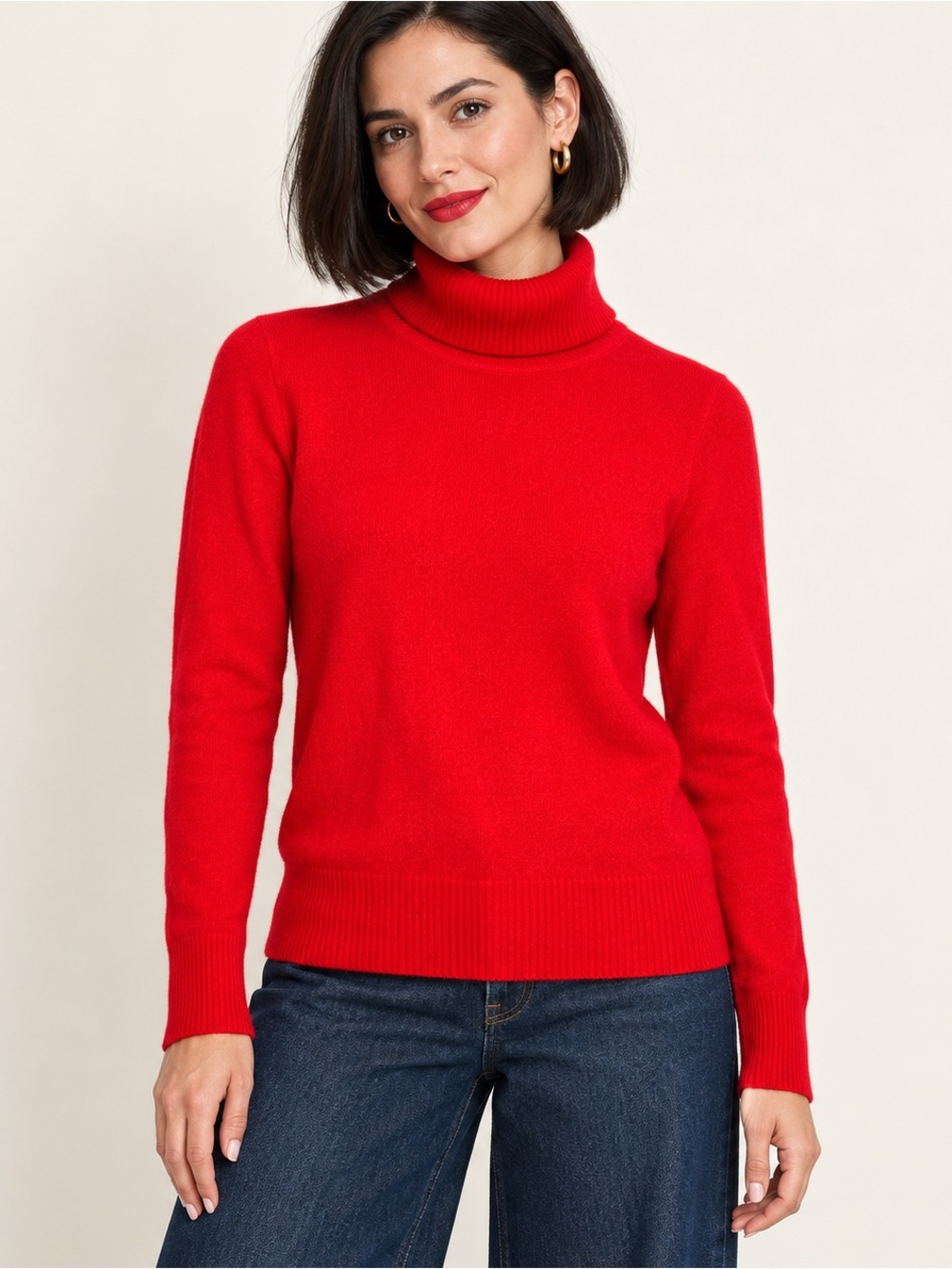 J.Crew 100% Cashmere Red Turtleneck Sweater Classic Long Sleeve M
